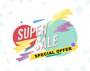 Super sale poster and flyer. Template for design poster, flyer and banner on white background with icons pattern. Flat vector illustration EPS 10
