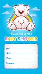 Baby shower invitation card template. Vector illustration. Family colored greetings for boy birth.