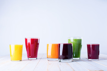 Juices Smoothie Different Glasses Health Concept