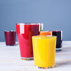 Juices Smoothie Different Glasses Health Concept