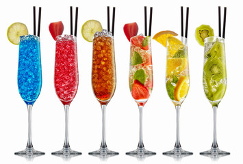 alcohol cocktail set on a white with fresh summer fruits