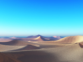 Fototapeta na wymiar worldwide temperature change idea. solitary sand dunes under spectacular evening sunset sky at drought desert landscape 3d rendering