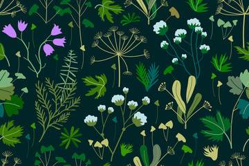 Herbs, conifers, flowers and branches.