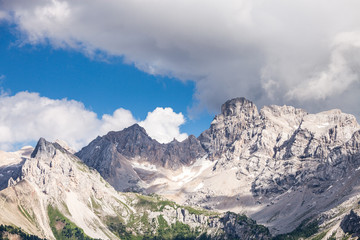 Fototapeta na wymiar Dolomites Alps summer cloudy mountain valley