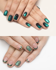 Very beautiful silver metallic nails closeup gel, acrylic