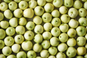 Top view of green apple. Background, concept, copy space, macro