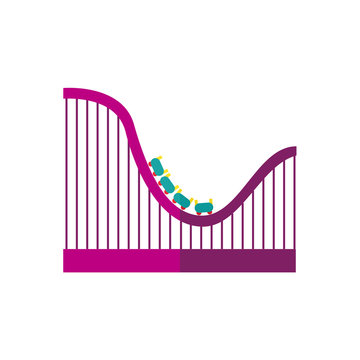 vector flat amusement park concept. Purple color Looping Roller coaster in minimal style icon image. Isolated illustration on a white background.