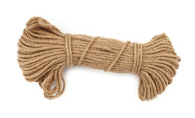 Burlap jute twine coil skein isolated on white