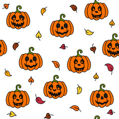 Pumpkin and leaf autumn halloween seamless pattern doodle