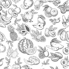 Seamless pattern background of sketched fruits