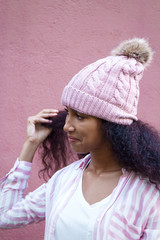 portrait of black african american woman with wool cap