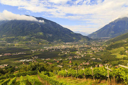 Etschtal in Südtirol bei Meran, Italien, valley of Adige in South Tyrol near Meran, Italy