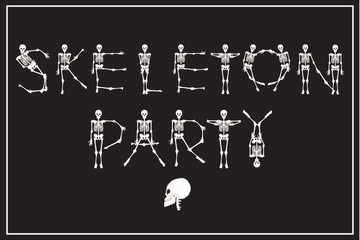 Lettering skeleton party with dancing skeletons font, set of let