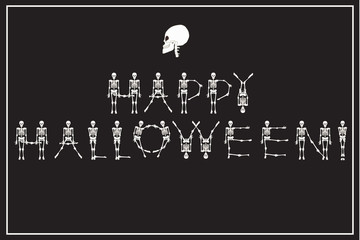 Fototapeta premium Lettering Happy Halloween with dancing skeletons font, set of le