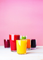 Juices Smoothie Different Glasses Health Concept