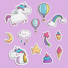 Set of elements for your design. Unicorn, star, rainbow.