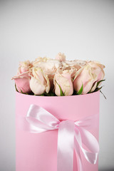 Pink roses in gift box