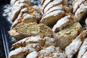 Classic Italian biscotti cookies on a black tray