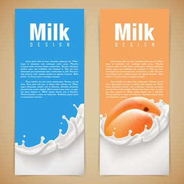 Milk design vector illustration with milk splash and apricot