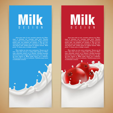 Milk design vector illustration with milk splash and cranberry