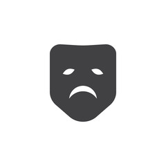 Sad mask icon vector, filled flat sign, solid pictogram isolated on white. Symbol, logo illustration.