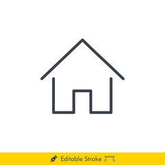 Home Button Icon / Vector - In Line / Stroke Design with Editable Stroke