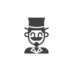 Magician circus actor icon vector, filled flat sign, solid pictogram isolated on white. Symbol, logo illustration.
