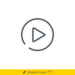 Media Player Icon / Vector - In Line / Stroke Design with Editable Stroke