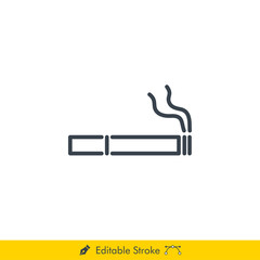 Cigarette (Smoke) Icon / Vector - In Line / Stroke Design with Editable Stroke