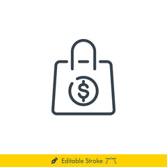Shopping Bag Icon / Vector - In Line / Stroke Design with Editable Stroke