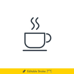 Coffee Cup Icon / Vector - In Line / Stroke Design with Editable Stroke