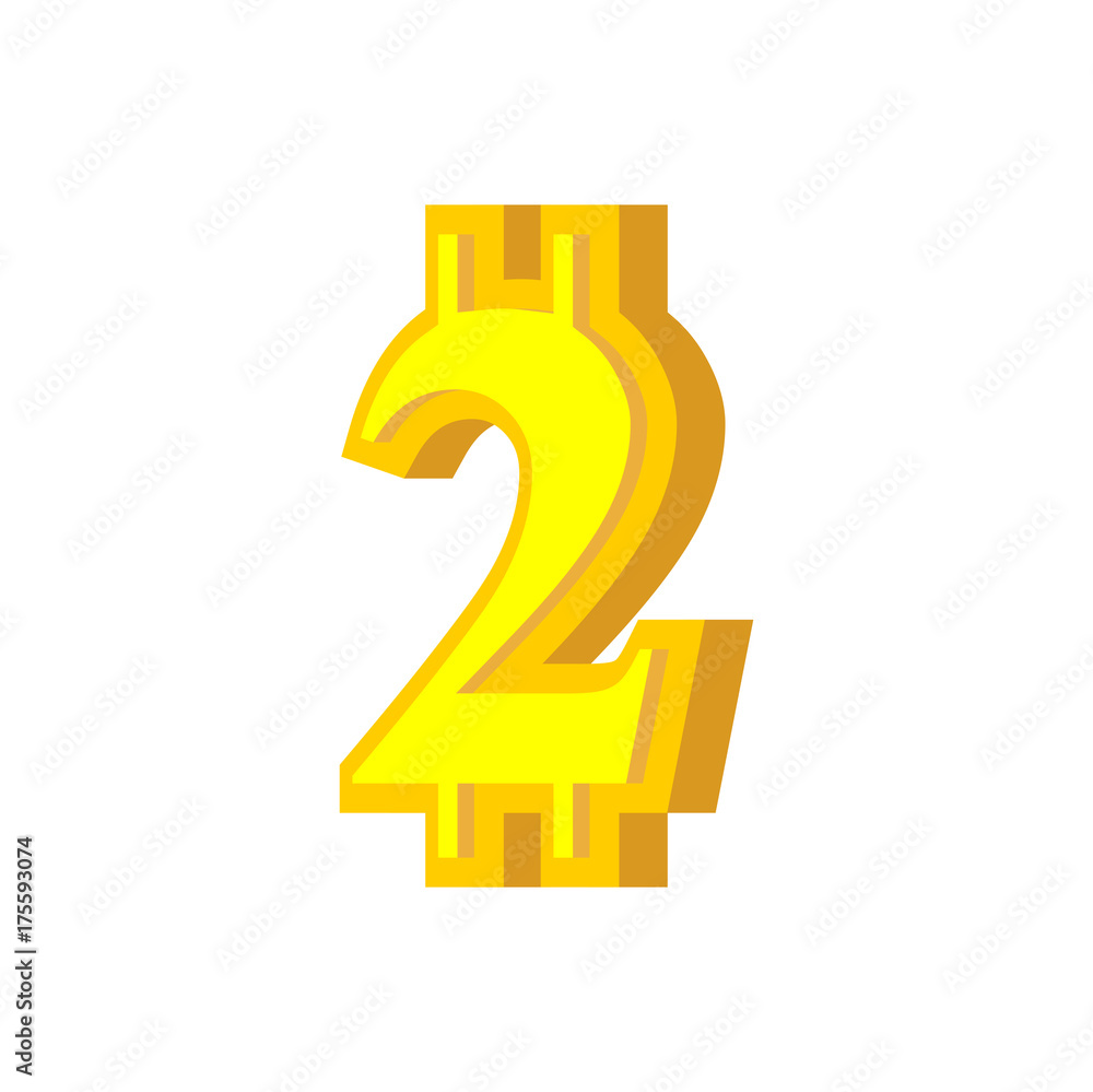 Poster 2 numeral bitcoin font. two numeric crypto currency alphabet. lettering virtual money. vector illust