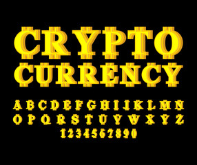 Cryptocurrency font. Bitcoin alphabet. Web money letter. Vector illustration