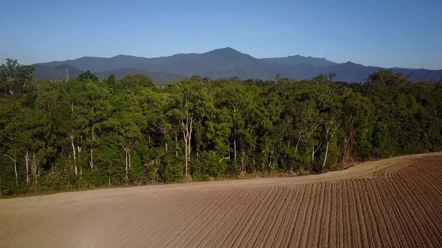 Deforestation. Aerial drone view of rainforest cut down for agriculture