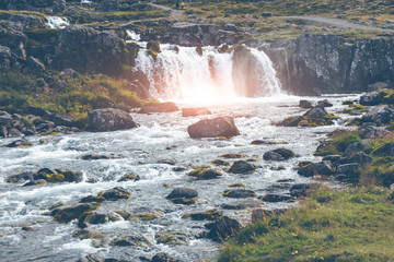 Summer Iceland Landscape with a Waterfall