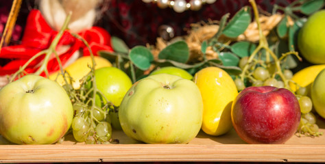 harvest of ripe apples in the fall in nature