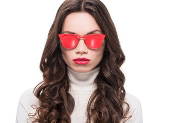 woman in red sunglasses