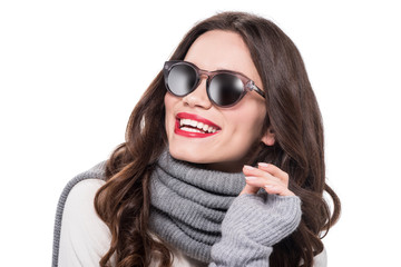 Smiling woman wearing trendy sunglasses