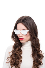  woman in white sunglasses