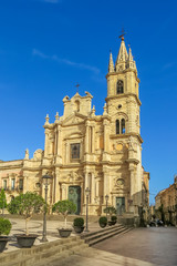 Fototapeta na wymiar Piazza del Duomo with the Basilica dei Santi Pietro e Paolo and the Town hall of Acireale in Sicily