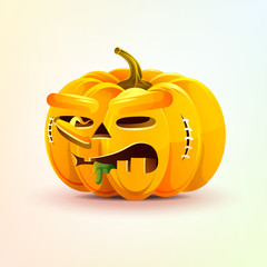 Jack-o-lantern, terrible facial expression autumn pumpkin nasty ugly emotion, emoji, sticker for Happy Halloween