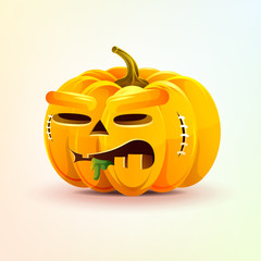 Jack-o-lantern, terrible facial expression autumn pumpkin nasty ugly emotion, emoji, sticker for Happy Halloween