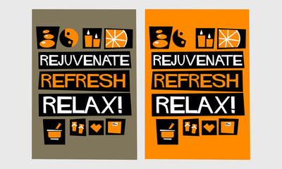 REJUVENATE REFRESH RELAX (Flat Style Vector Illustration Spa Quote Poster Design) Text Box Template