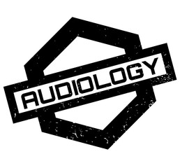 Obraz premium Audiology rubber stamp. Grunge design with dust scratches. Effects can be easily removed for a clean, crisp look. Color is easily changed.