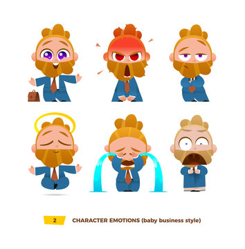Cute baby characters emotions set. 