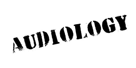Audiology rubber stamp. Grunge design with dust scratches. Effects can be easily removed for a clean, crisp look. Color is easily changed.