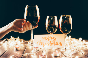 Wineglasses and christmas decorations