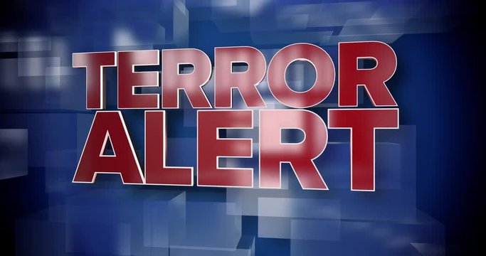 A red and blue dynamic 3D Terror Alert title page background animation.	 	