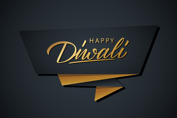 Happy Diwali greeting template with gold colored hand lettering. Vector illustration.