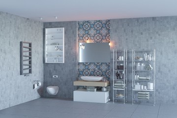 Minimalistic bathroom interior with morrocan tile